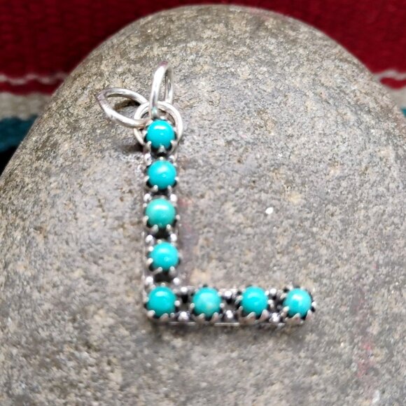 Letter L Pendant Turquoise Sterling Silver 1.25" Long - Picture 1 of 5